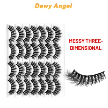 Dewy Angel, 14 двойки естествени фалшиви мигли от 3D изкуствена дупки на кръст - тънки пухкави мигли за грим на очите