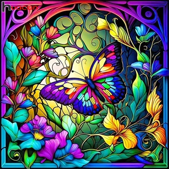 Huacan диамантена живопис Пеперуда цветна пълна кръгла, квадратна мозайка животно, цвете комплект за бродерия на кръстат бод начало декор