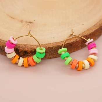 Go2boho Цветни обеци-халки в стил бохо с глина Heishi и мъниста за жени - Лятна мода, Дизайнерски бижута, Y2K Jewelry