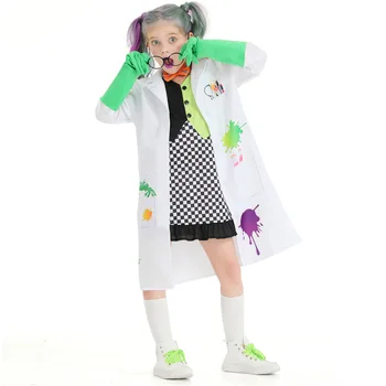 Детска Бяла яке за момчета и момичета, униформи изследовател, облекло-дъждобран, Д-р Франкен Стайн, Cosplay, Луд облекло за Хелоуин