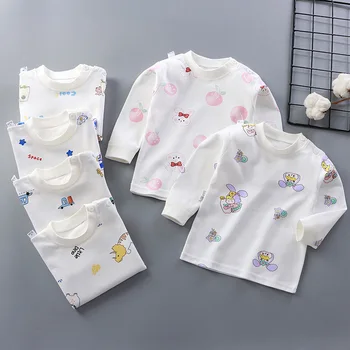 Пижами, изработени от чист памук с дълъг ръкав за деца, обикновена върховете на деца, есен облекло, бельо за момчета и момичета, детски бански, тениски