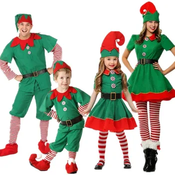 Зимно облекло за родители и деца, Бебешки дрехи за Хелоуин и момчета, Коледно облекло за Cosplay със зелен спрайтом