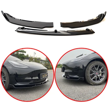За Tesla Model 3 Нов дизайн 2016-2022 Автомобил от въглеродни влакна, Лъскава Черна Кола Сплитер на Предната броня За Устни, Бодикит, спойлер