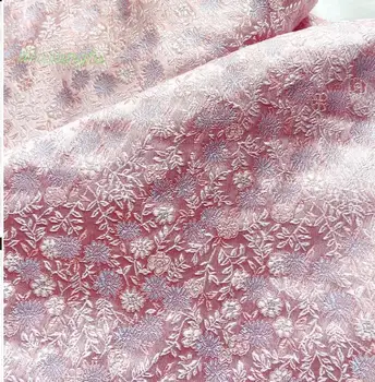 Жаккардовая дамасская плат, розовата тъкан на ханфу с оризов цвете, древнекитайская коледна поздравителна златни жаккардовая плат чонсам.