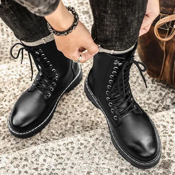 2023, Есенно-зимните си Обувки до средата на Голенища от плътна тъкан, Мъжки Тенденция на обувки в британския Стил, Корея, ежедневни обувки са с високо Берцем, Мотоботы за Мъже