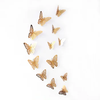 12 бр./компл. 3D стикери за стена с куха пеперуда за детски стаи, Начало декор на стените, направи си САМ Mariposas Стикери за хладилник, украса на стаята