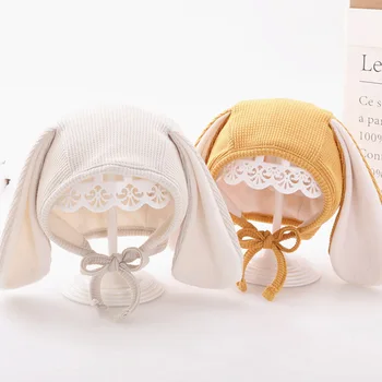 Зима Есен Нова Скъпа детска шапчица с дълги заячьими уши, обикновена меки памучни шапки за бебета, топло защитна капачка за уши, Фотография