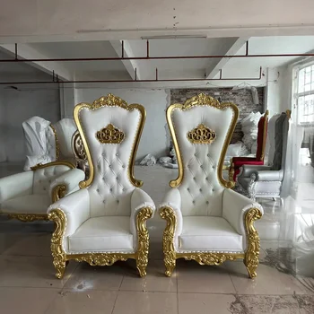 Сватбена Крал, Златен Трон, диван-стол от изкуствена кожа, Младоженеца на Булката, Кралски Столове, декорация за събития на открито
