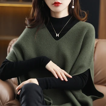 Обикновен вязаный жилетка с V-образно деколте, пуловер, риза, дамски пролетно-есенно-зимни нова корейска версия на модна темперамент
