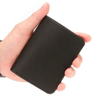 Нов ултра тънък мек портфейл от изкуствена кожа с шкурка личи, мини-портфейл за кредитни карти, мъжки калъф за карта, мъжки кратък джоб за банкноти
