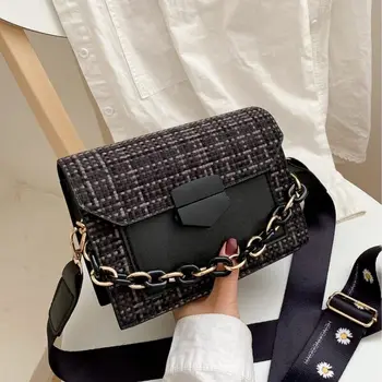 Чанта през рамо с широк колан за жени, Дамски чанти и портмонета, чанти през рамо с веригата
