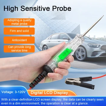 Автомобилна тест писалка LCD схема на Включване-изключване на напрежението на Положителните и отрицателните полюси на Откриване на Химикалки Тестер за напрежение на батерията на Устройството за изпитване на предпазители