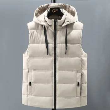 Брендовый жилетка без ръкави, яке, за мъже в есенно-зимната мода 2023, ежедневни палто с памучна подплата, мъжки дебел топъл черен жилетка