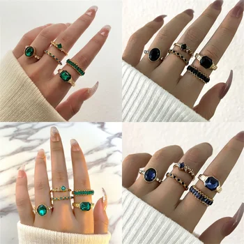 Комплект пръстени с лилави кристали, Геометрична имитация на кристали, Богемные пръстени за жени, Реколтата, бижута, Аксесоари за сватбени партита, подаръци