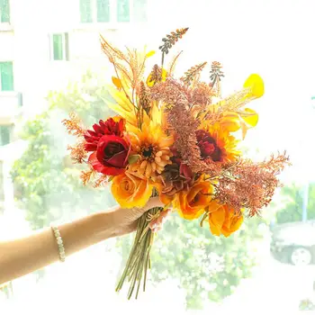 Букет от цветя в есенната тема, Букет изкуствени цветя, Реалистични есенни букети от изкуствени цветя, слънчогледи, рози, които не щеш