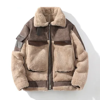 Мъжки дебело яке от изкуствена кожа заек, зимна топла горна дреха в стил мозайка, Замшевое Кожен ежедневното палто в стил мозайка, големи размери на M-5XL