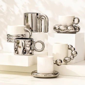 Персонализирана Чаша, Сребърната Керамична чаша, чашата за Кафе за следобеден чай в Скандинавски стил, подарък за учители