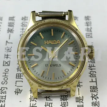 23-мм, Ръчни механични дамски часовници ШАНХАЙ HAIDA Златен Пирон с черновато-зелен Циферблат