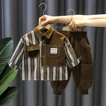 Детски дрехи, дрехи пролетно-есенен комплект за момчета, Новост 2023 г., детска пролетна модни дрехи, Комплект от две части в лента за деца