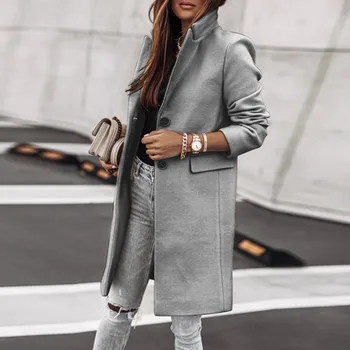Жена Тренч, Дълго палто, Вълнена, Нова Дамски Зимни дрехи 2023, Корейски стил, с Модерна Елегантност, Топло Свободно Комфортно палто