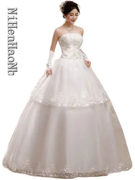 С открити рамене Красиви Дантелени Апликации Сватбена рокля 2023 Бродерия Бяла Плюс Размер Сватбени Рокли Дамски