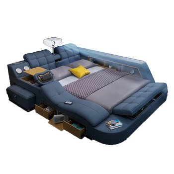 Технологичная умна легло от естествена кожа, многофункционални легла с перфектен масаж тапицерия, задно с Bluetooth, високоговорител, шрайбпроектор