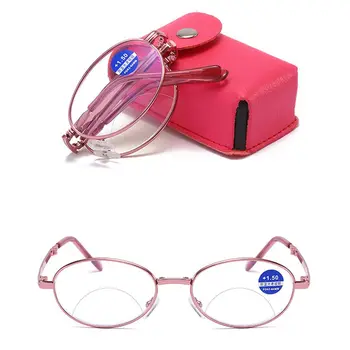 Очила с футляром за очила, Очила от пресбиопия със синя светлина, Очила за далекогледство с двойно светлина, Сгъваеми очила за четене