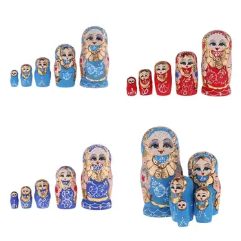 5 бр. Дървени руски гнездене кукли ръчно изработени детски играчки-гнездене кукли