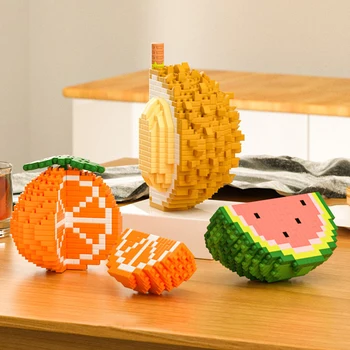 Плодови играчки, Оранжеви фигурки, Авокадо, Банан, градивен елемент, монтиран модел от Праскова, Дуриана, Лимон, Мини-Микро-Тухла играчки за детски подарък
