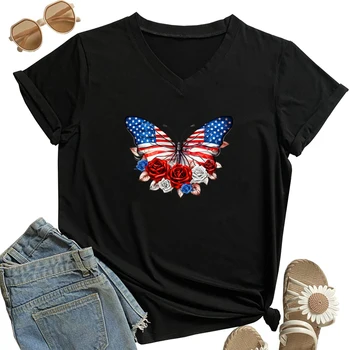 Модерна дамска тениска на 4 юли, Y2k, топ, дамски тениски с къс ръкав, тениски с образа на пеперудите, Американската дамски дрехи Freedom