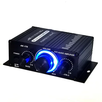 Автомобилна мини цифров аудиоусилитель AK170 със синя светлина, стереоусилитель звук за домашно кино, музика за клубни партита 200 W x2
