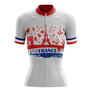 Франция, Дамски Велосипедна фланелка с къс ръкав, Велосипедна риза, Дрехи за планински пътища, Дрехи за велогонок МТБ