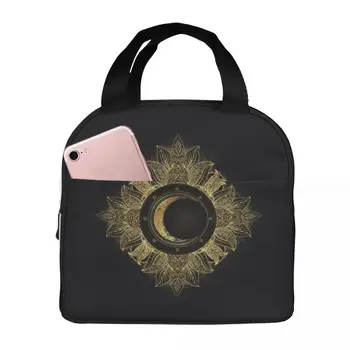 March Pagan Witchcraft Moon Goddess Преносима чанта за обяд с удебелени изолация от алуминиево фолио 8,5x5x8 инча
