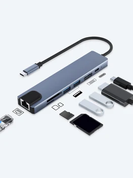 USB-C Хъб 7 in1 C USB Хъб до 4K 60Hz HDMI 100W PD Порт USB Сплитер за Зареждане на Mac, Hdmi Адаптер за SD/TF Cardreader, USB 2.0 Концентратор