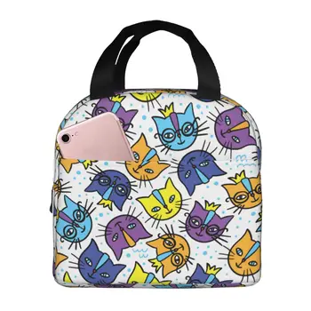 Чанта за обяд с мультяшными разноцветни котки, изолиран обяд-бокс, многофункционални чанти за обяд, Множество термосумка-хладилник