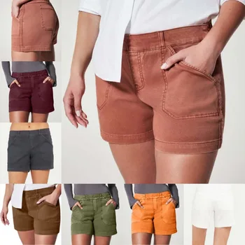 Дамски шорти от еластична кепър лента през Regular Fit, летни спортни къси панталони за туризъм с джобове, дамски ежедневни спортни къси панталони за тийнейджъри, градинска облекло