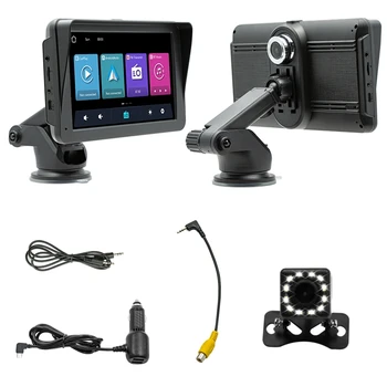 7-инчов Авто радио с видеорегистратором, монтиране на таблото Carplay и Android Auto, Кола стерео Bluetooth, Огледална връзка, FM, Камера за обратно виждане и Здрав