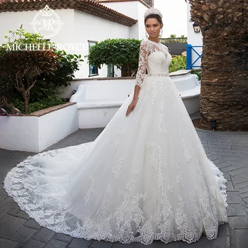 Бална рокля Мишел Ройс, Сватбени рокли за жени с хрустальным колан 2023, сватбената рокля на Принцеса с кръгло деколте, Vestidos De Новия