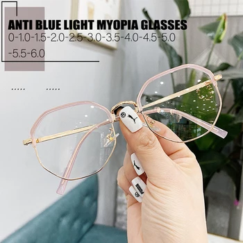 2023 Модерни Дамски Очила за Късогледство със Синя Светлина В Многоугольной Рамките на Черното Злато Розов Сив на Цвят Очила За Късогледство Предписани Очила