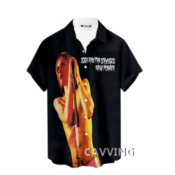 Модерни ежедневни ризи с 3D принтом ми iggy Pop Band, мъжки / женски Свободни дишащи ризи с къси ръкави C1
