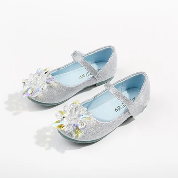 Обувките Мери Джейн за момичета на сватба, детски обувки на Принцесата с декорация във формата на кристали, меки модерни детски обувки с плоска подметка с кристали и пайети