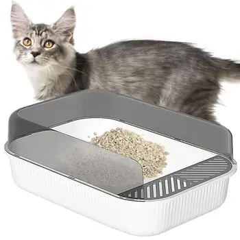Кутия за котешки тоалетни Предотвратява изтичане на пясък Здрава Кутия за пресяване на отпадъци с висока страни За котки, сейф на котешката тоалетна със сменяем пълнител и неприятна миризма