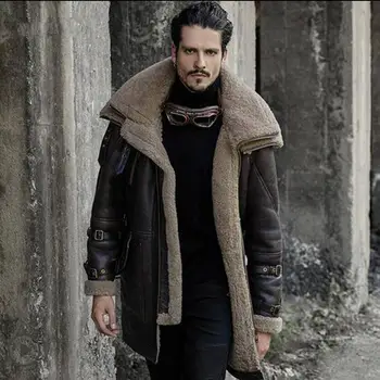 Мъжко есенно-зимно палто, однотонное модно палто с кожа, дълъг ръкав, цип, дълго улично модно однотонное палто с отстрочкой.