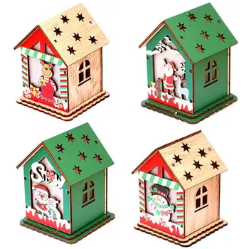 Коледен подарък Образователни играчки, Ръчно изработени Направи си сам Коледна къща Коледен дървена къща с led подсветка Коледна украса