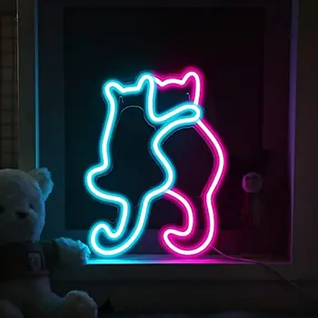 Неонови надписи с котки, Стенен декор с животни, управлявана чрез USB Декоративна led неонова реклама за стените на стаята, маса за бар, Коледни подаръци