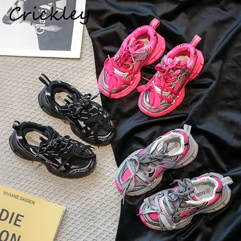 Модни детски ежедневни обувки от окото на материала, Дишащи обувки с катарама-линия За момичета и момчета, меки детски спортни маратонки за бягане в стил мозайка
