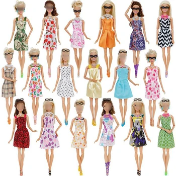 20 предмети / комплект Аксесоари за кукли = 10x Модно хубава рокля + 4x Очила + 6x огърлици, дрехи за Барби