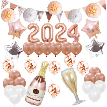 2024, нова година Банер с огромни цифри върху балон с горещ въздух, Цифров Голяма Гелиевая фолио за Коледно Новогодишната партита, Абитуриентски, парти за Рожден Ден, Декор