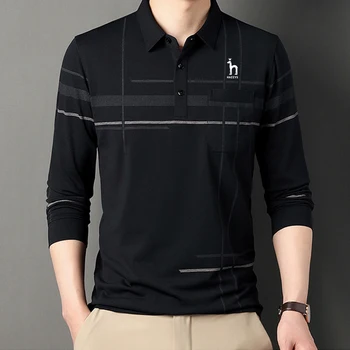Мъжки голф HAZZYS, пролетно-есенно-зимния мъжки костюм с дълъг ръкав, младежта ежедневни модни проста однотонная риза с къси ръкави с ревери, основен топ