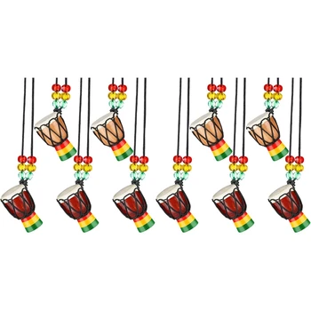 10 Бр. Инструментални Колиета Djembe Drum Мини-Окачване Африкански Барабан Дървено Колие Барабани И Перкусии